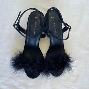 New Look Black Feather Accent Heels